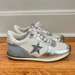 Vintage Havana Silver Glitter Star Sneakers | White Metallic Trainers | Size 8